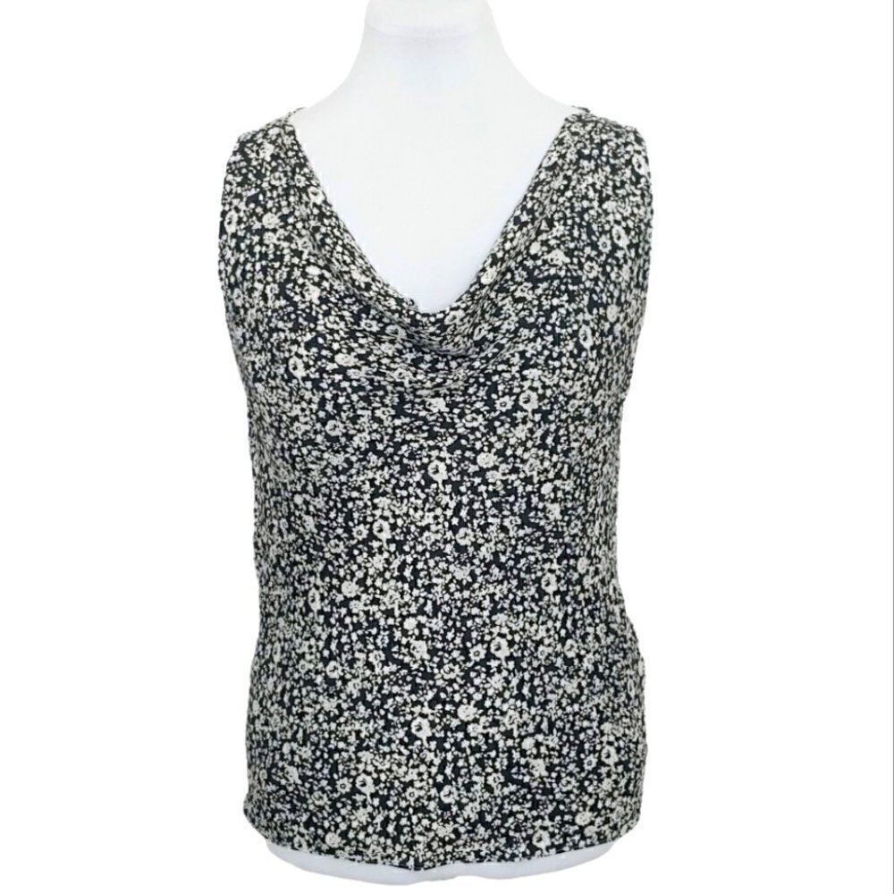 ADOLFO DOMINGUEZ Black and white floral 100% Mulberry silk camisole